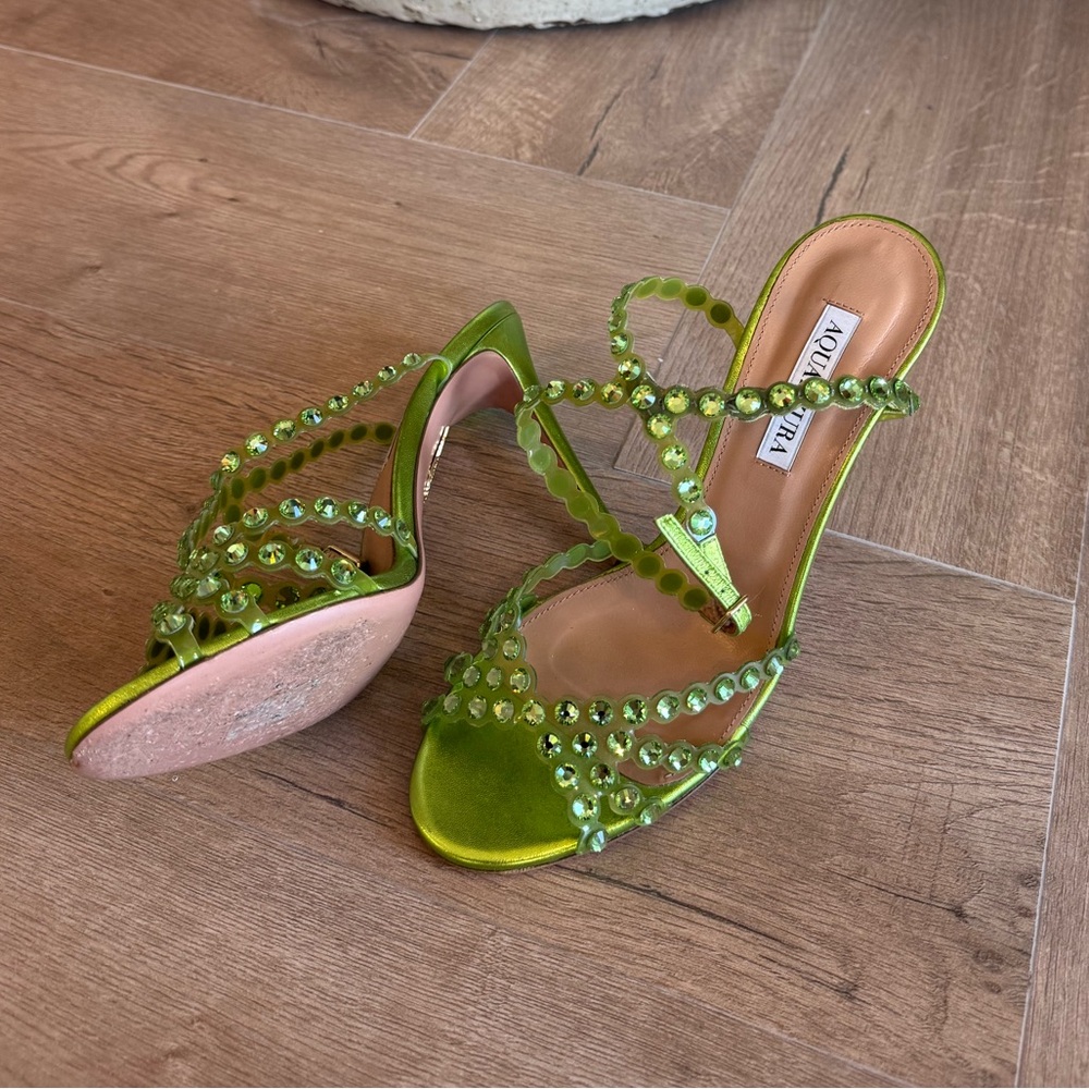 Aquazzura Lime Green Embellished Sandals